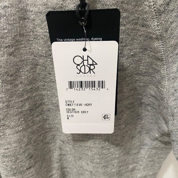 NWT Chaser Raw Edge Scoopneck Short Sleeve Linen Blend Gray Sweatshirt Sz L - Picture 5 of 5